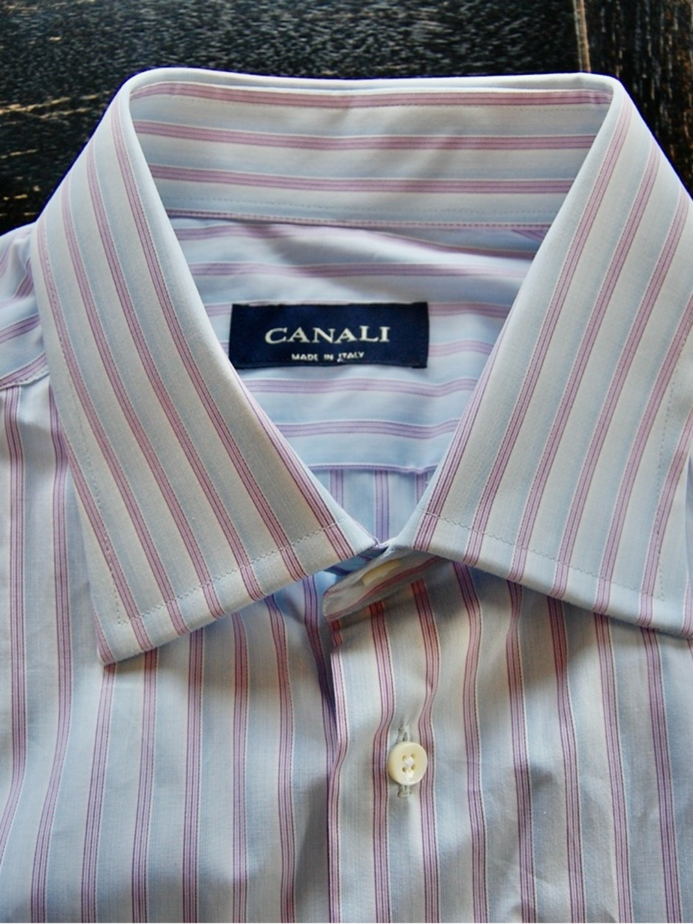Canali Light Blue Shirt with Pink Stripes size 17 or 43